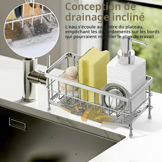 Organisateur d'Évier et Support d'Éponge en Inox avec Égouttoire