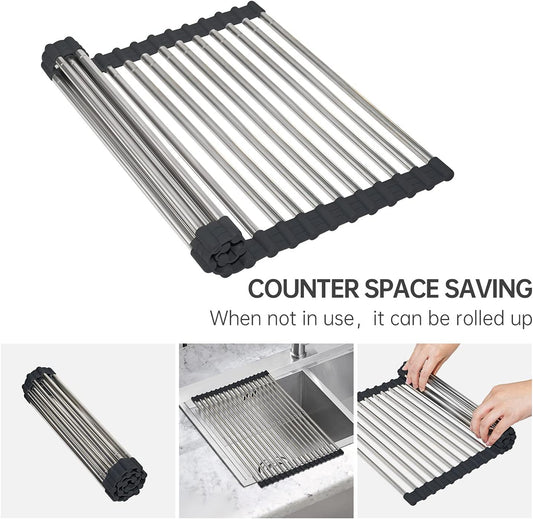 Égouttoir à Vaiselle Enroulable Pliable en Inox
