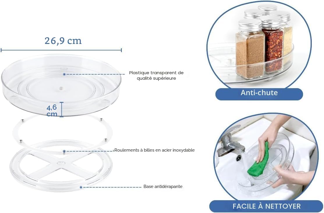 Plateau Rotatif 360° Organisateur d'Épices et Condiments