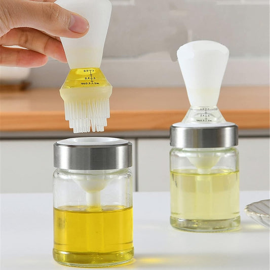 Bouteille Distributrice d'Huile en Verre avec Pinceau en Silicone Intégré