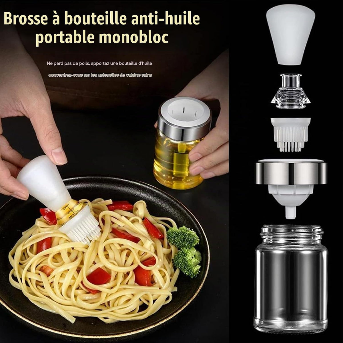 Bouteille Distributrice d'Huile en Verre avec Pinceau en Silicone Intégré