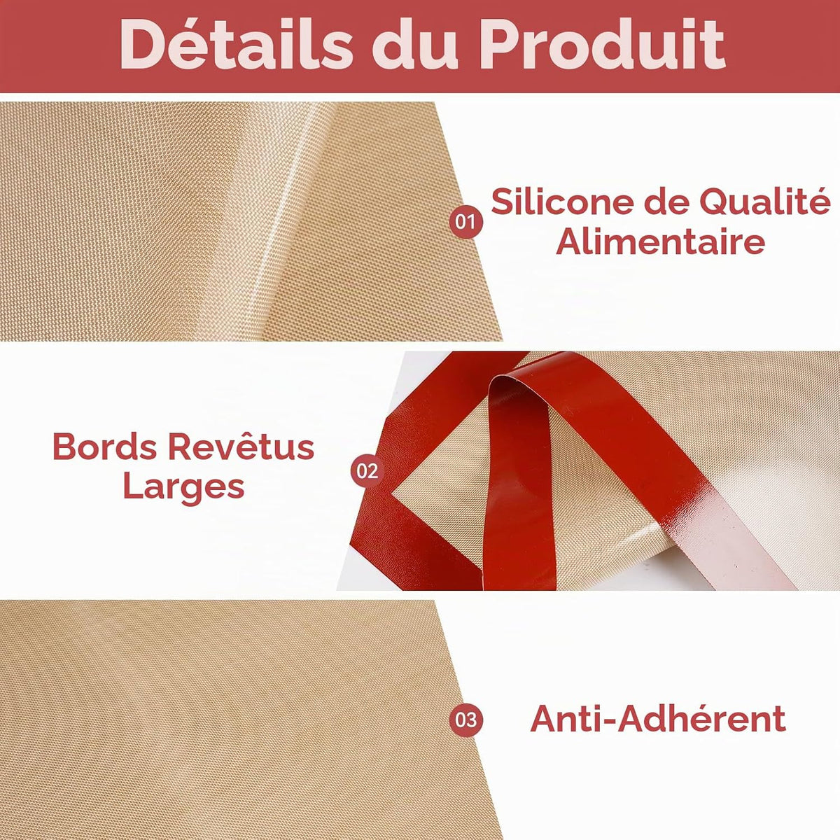 Tapis de Cuisson en Silicone Antiadhésif Réutilisable Pour Four