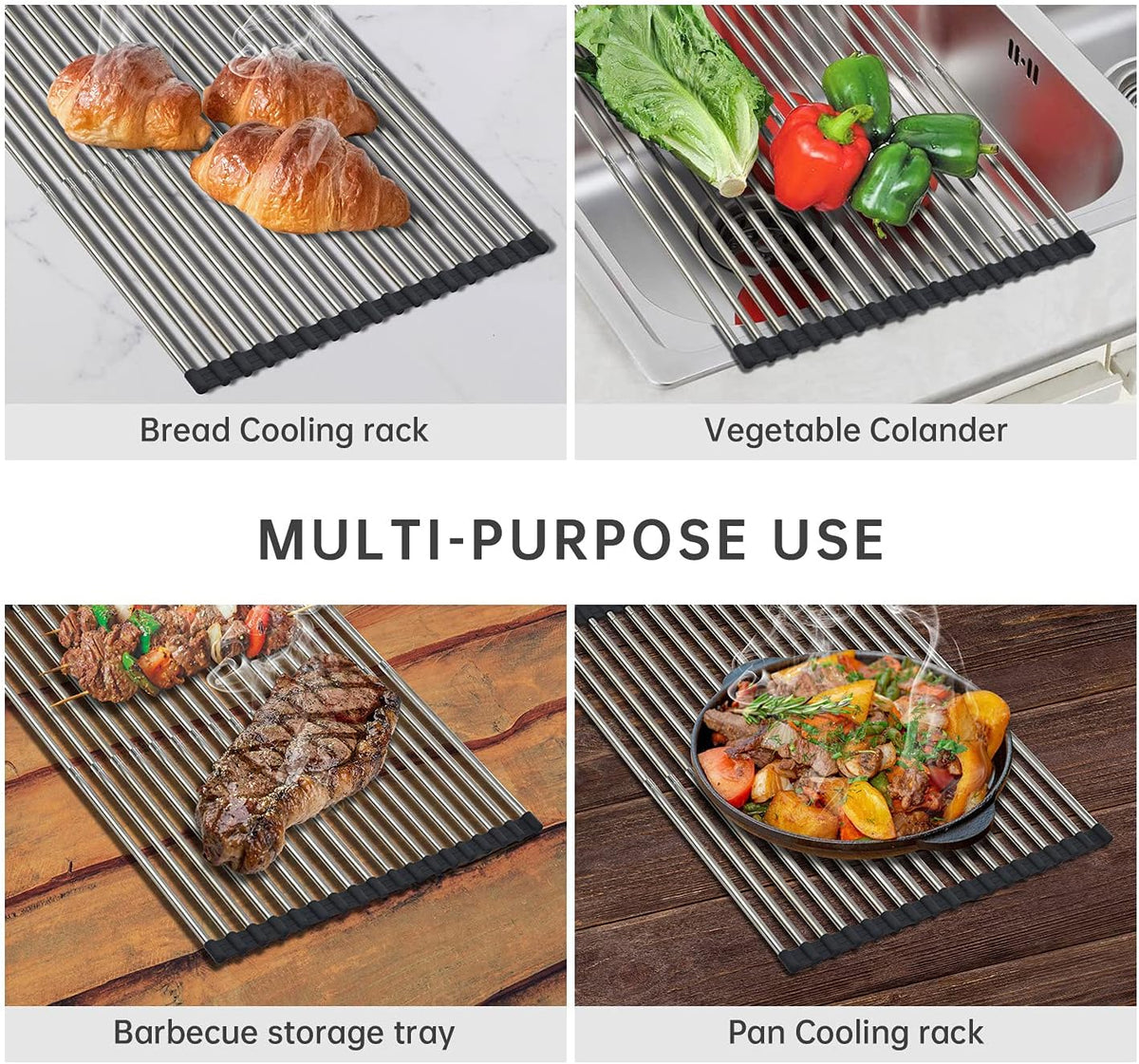 Égouttoir à Vaiselle Enroulable Pliable en Inox