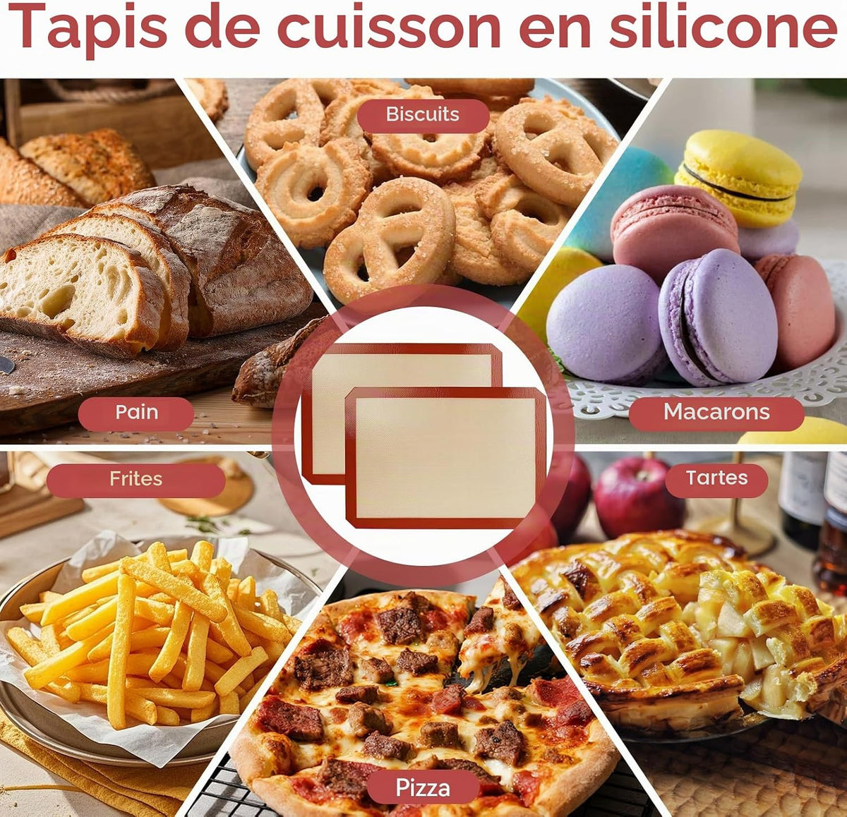 Tapis de Cuisson en Silicone Antiadhésif Réutilisable Pour Four