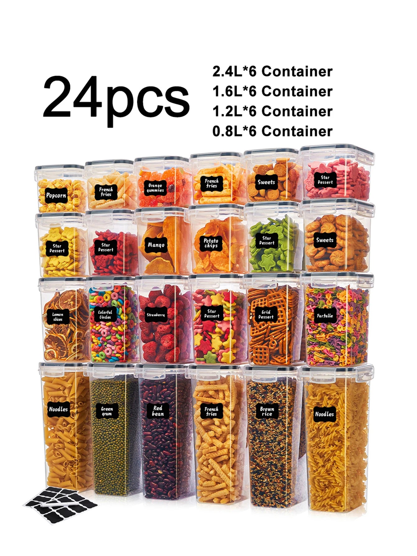 Lot de 24 boîtes de Rangement Hermétique avec Étiquettes