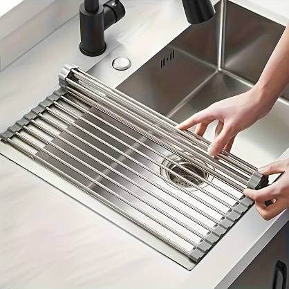 Égouttoir à Vaiselle Enroulable Pliable en Inox