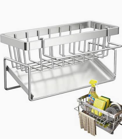 Organisateur d'Évier et Support d'Éponge en Inox avec Égouttoire